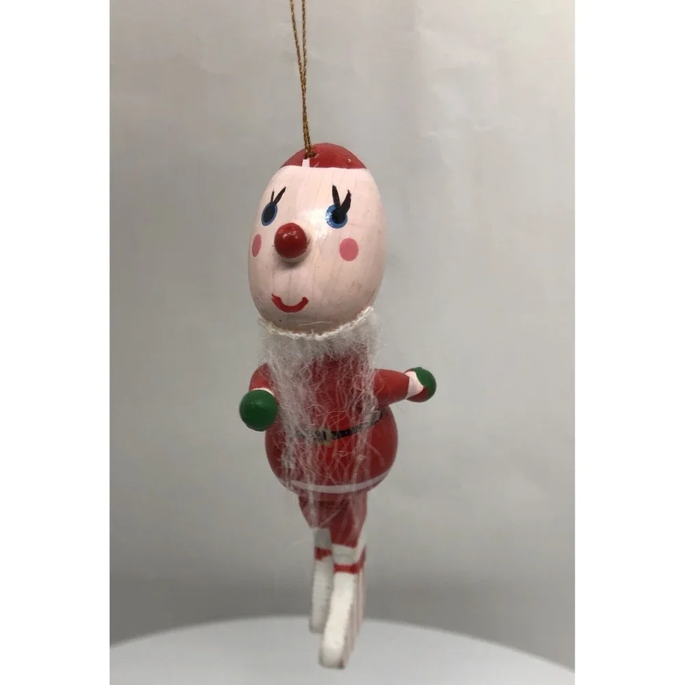 Vintage Wooden Hand Painted Christmas Ornament Santa Elf w/ Beard 4